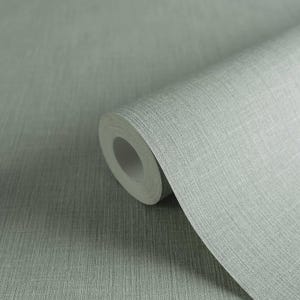 Modern linen boho green textured wallpaper bedroom kitchen sage neutral matte natural solid wallpaper