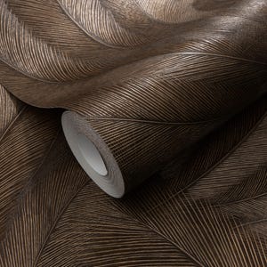 Dark Botanical Wallpaper Brown Bronze Textured Wallpaper Leaf Pattern Modern Luxury Vinyl Wallcovering