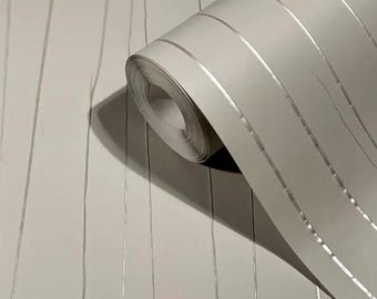 Greige Metallic textured stripe wallpaper Modern 3d vinyl linen natural bedroom kitchen wallpaper