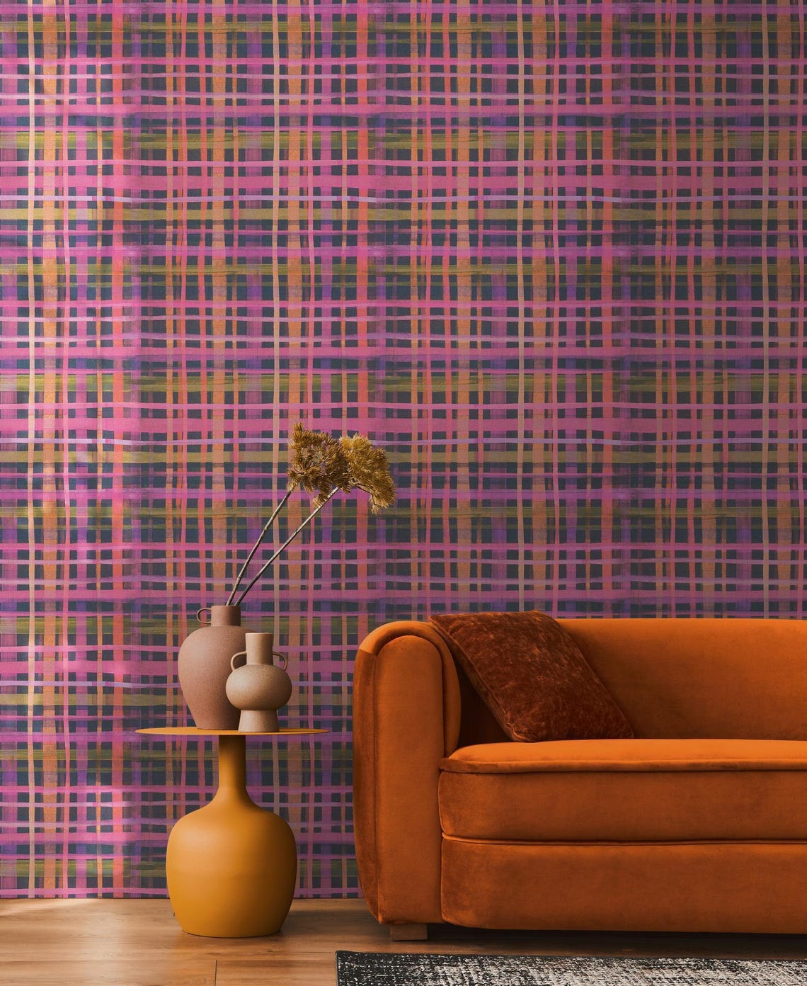 Photo inspiration: Fresh Look at Plaid Purple Checkered Bold Textured Wallpaper Retro Colorful Geometric