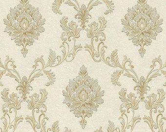 Beige textured Damask wallpaper 3d vinyl neutral gold bedroom floral vintage wallpaper