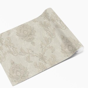 Vintage textured Damask wallpaper 3d vinyl neutral gold bedroom floral beige wallpaper image 6
