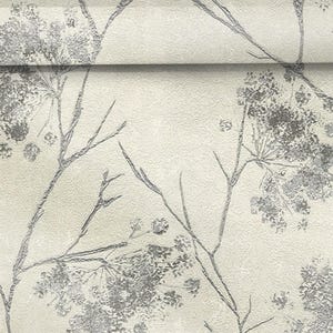 Beige Gray botanical textured wallpaper 3d vinyl metallic natural nature floral bedroom wallpaper