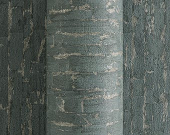 Deep green bronze Rustic Textured Contemporary wallpaper Faux Geometric Metallic Minimalist Solid Embossed Statement Wallpaper