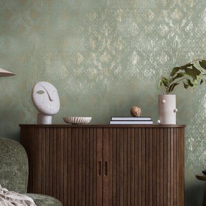 Modern Metallic green textured wallpaper 3d vinyl contemporary glam embossed neutral elegant bedroom wallpaper Bild 5