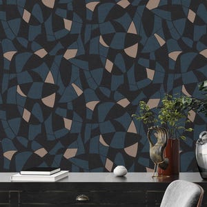 Blue Geometric Textured Wallpaper Embossed boho Colorful Dark Modern Wallpaper , bedroom kitchen bathroom wallpaper roll