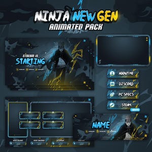 Ninja Next Gen Animated Stream Pack, Screens, Facecam, Panels, Alerts, For Twitch, Kick, Youtube