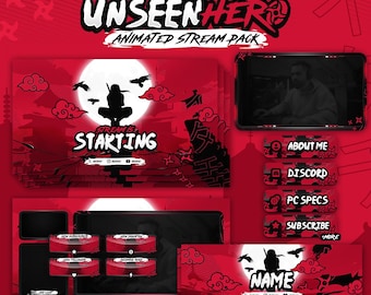 Unseen Hero Animated Stream Pack, Bildschirme, Facecam, Panels, Alarme, Für Twitch, Kick, Youtube
