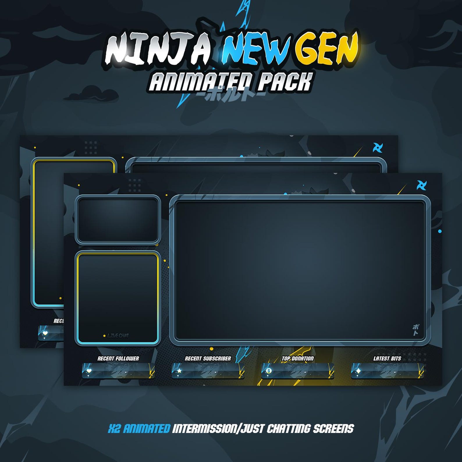 Ninja Next Gen Animated Stream Pack, Screens, Facecam, Panels, Alerts ...