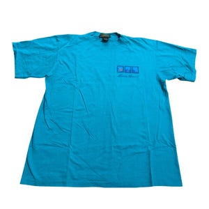 Vintage Eddie Bauer Herren T-Shirt mit Grafikprint in Türkisblau, hergestellt in den USA, Einzelnaht, Größe L