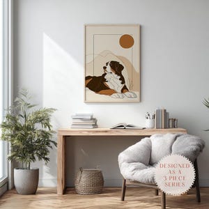 Bernese Mountain Dog Wall Art, Neutral Boho Style (Multiple Sizes)
