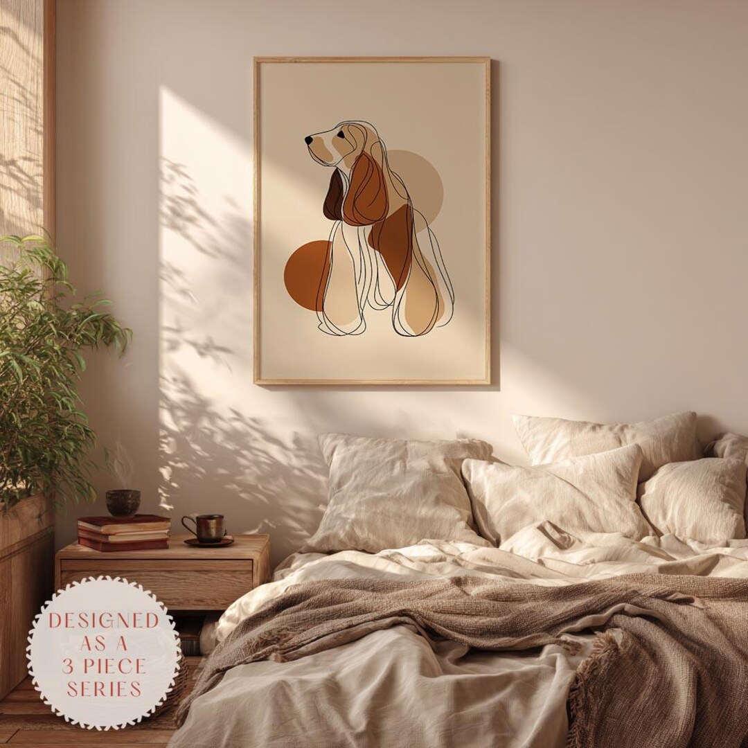 English Cocker Spaniel Dog Wall Art – Scandi Style Earthy Minimal Line ...
