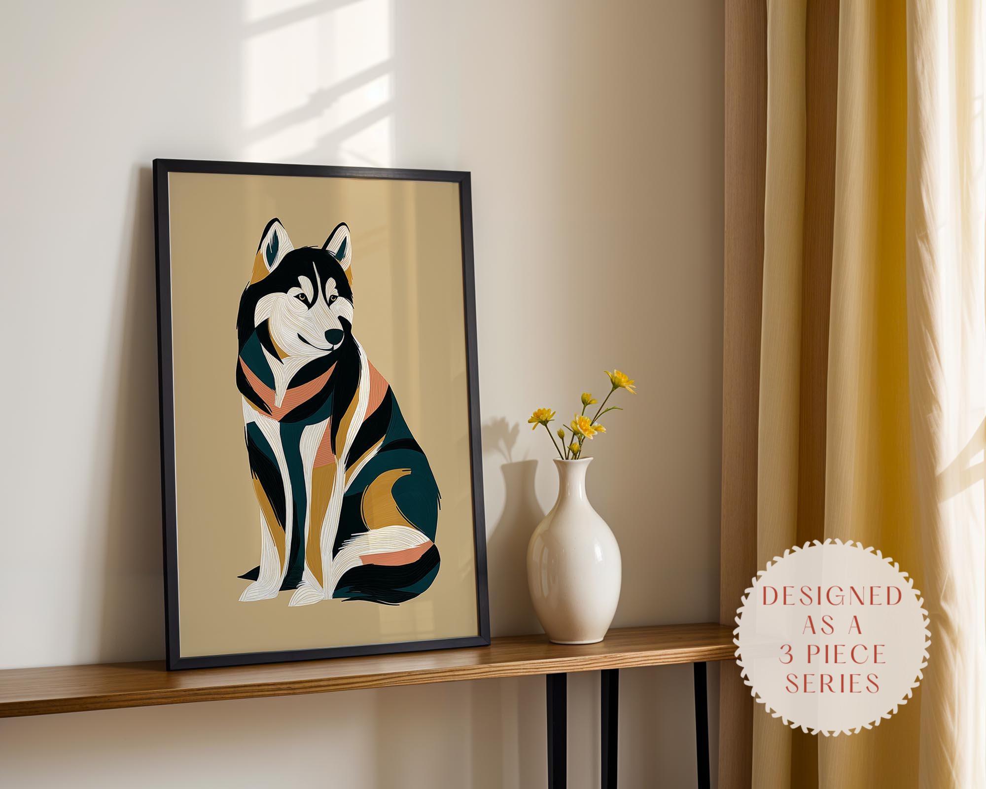 Siberian Husky Dog Wall Art - Abstract Bohemian Design, Pet Illustration for Contemporary Homes