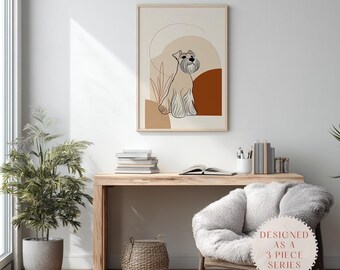 Lámina de Schnauzer miniatura: arte abstracto lineal, decoración neutra para hogares acogedores.