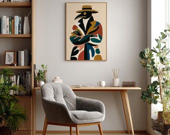 Plague Doctor Wall Art: Boho Style, Earth Tones