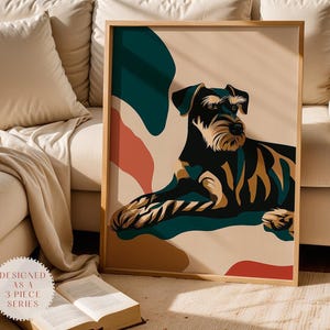 Decoración de perro Braco Alemán de Pelo Duro: Arte moderno en tonos tierra, impresión de mascota en colores neutros y cálidos.