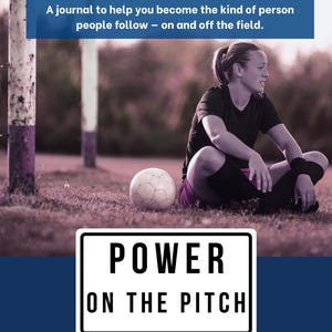 May include: A soccer ball rests on the grass near a person in athletic wear. The image includes text that reads "Stats Fade. Character Doesn't." and "Power on the Pitch." The background is a blurred field.