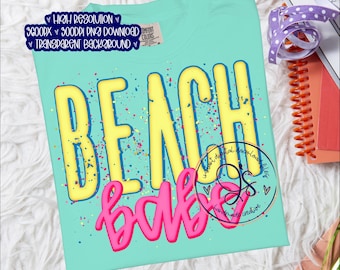 Beach Babe PNG, PreppyBeach png, Splatter Neon Summer Beach png, Summer png, Bright Beach Babe png instant download, Preppy Beach Babe Png