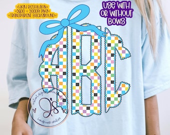Conjunto de monogramas de cuadros preppy PNG, monograma de cuadros pastel PNG, monograma de Pascua PNG, lindo verano PNG, monograma de verano brillante PNG, cuadros PNG