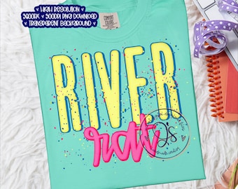 Rata de río PNG, Verano preppy PNG, Verano neón salpicado PNG, Verano lindo PNG, Verano brillante PNG descarga instantánea, Vida de rata de río preppy PNG