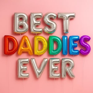 Los mejores papás del mundo: Arte digital con globos del orgullo (16:9) para pantallas de TV / Decoración o regalo LGBTQ para el Día del Padre
