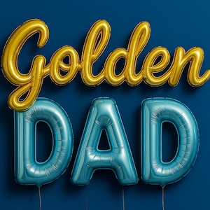 Papá Dorado – Letras de Globos Dorados y Verde Azulado para Pantalla de TV / Pantalla Digital para el Día del Padre / JPG 16:9 / Descarga Instantánea