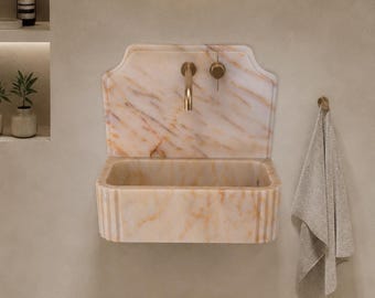 Calacatta Gold Marble Wall Mount Sink with Backsplash