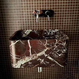 Rosso Levanto Marble Wall Mount Sink: Small Bathroom Vanity