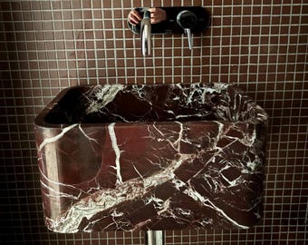 Rosso Levanto Marble Wall Mount Sink: Small Bathroom Vanity