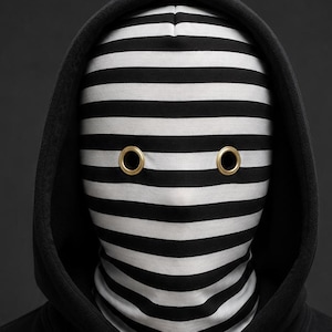 Striped Balaclava Mask Black & White Face Covering Choose Eyelet Color Handmade Streetwear Ski Mask