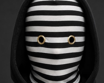 Striped Balaclava Mask Black & White Face Covering Choose Eyelet Color Handmade Streetwear Ski Mask