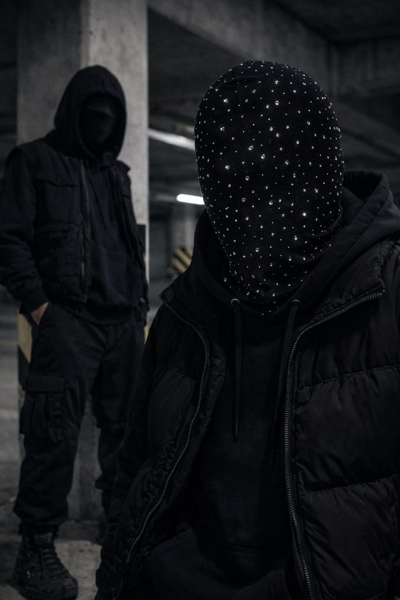 Black Rhinestone Full Face Mask – Sparkle Balaclava Streetwear Statement Black