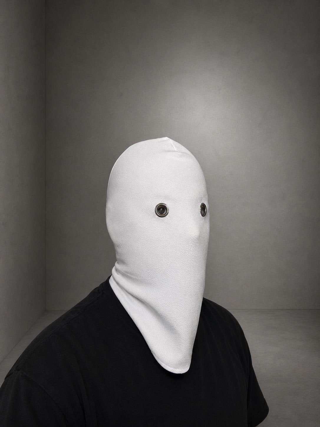 White Full Face Mask With Metal Eyelets – Textured Balaclava Hood