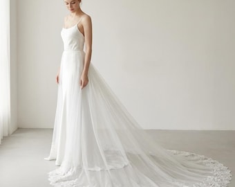 Strascico in pizzo removibile, Sopragonna per abito da sposa, Strascico staccabile per la sposa, Strascico in tulle bianco, Strascico da sposa removibile, Strascico lungo da sposa