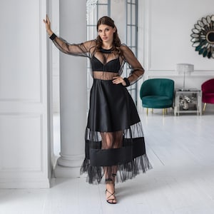 Futuristic dress, Sheer tulle dress, Tulle overlay dress, See through dress, Avant garde dress plus size, Sheer formal dress maxi