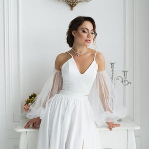 Detachable puffy sleeves,Wedding puffy sleeves,Bridal puffy sleeves,Sheer bridal sleeves long,Removable bridal sleeves,Wedding tulle sleeves