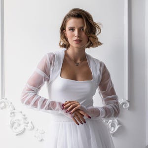 Sheer wedding bolero, Tulle wedding bolero, Wedding bolero long sleeve, Sheer bridal topper, Sheer bridal cover up, Tulle bridal jacket