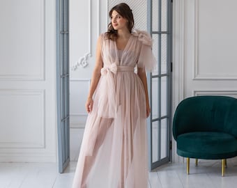 Sheer maternity dress for photo shoot tulle,Tulle maternity robe,Pregnancy dress for photoshoot,Beige maternity dress for photoshoot neutral