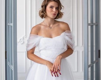 Short wedding dress off the shoulder, Elopement dress short,Rehearsal dinner dress,Bridal reception dress mini,Short wedding dress plus size