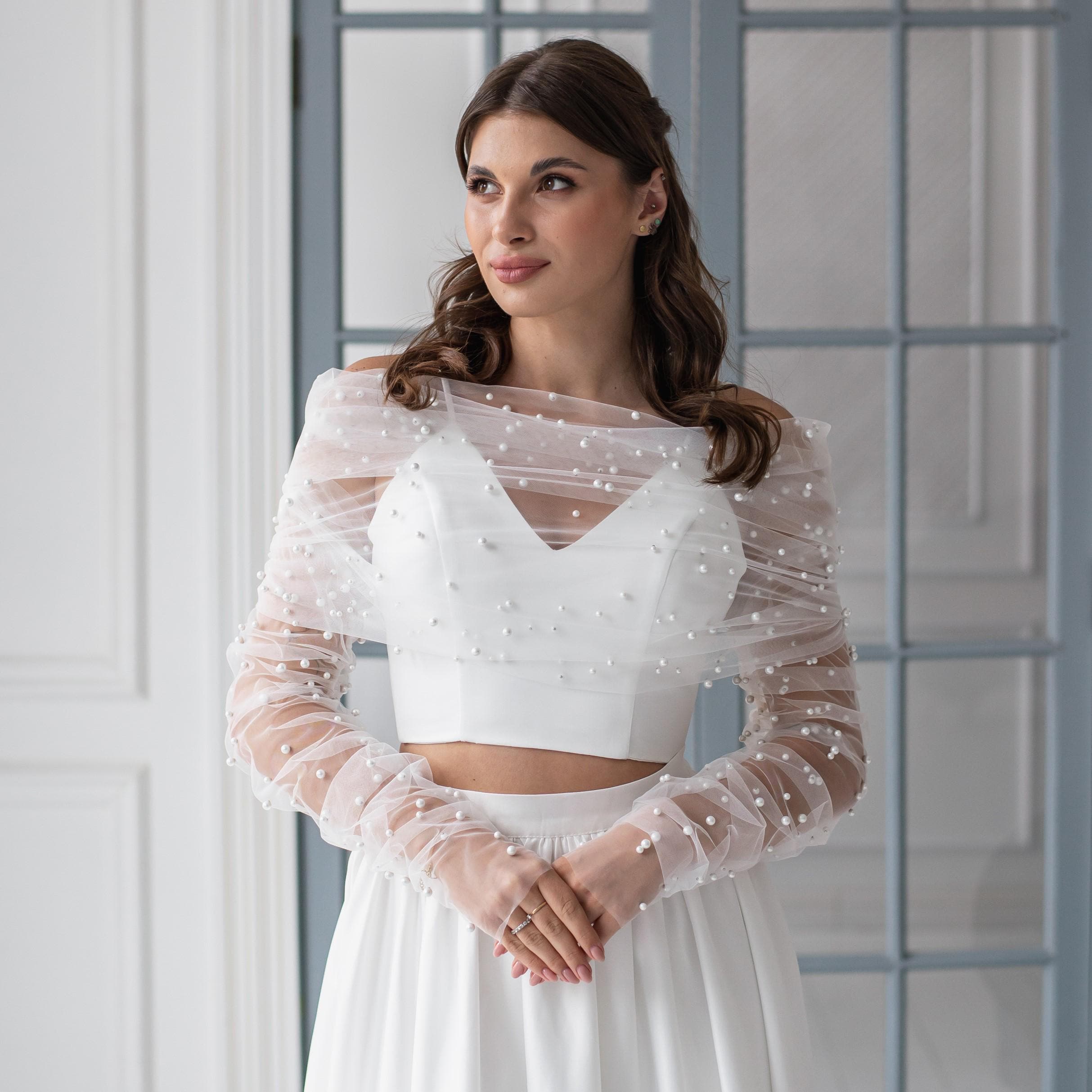 Bolero Donna In Chiffon - Maniche Lunghe, Per Abiti Da Sera E Matrimoni
