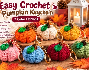 Kit de ganchillo para principiantes: Patrón de llavero de calabaza (PDF + Videotutorial)
