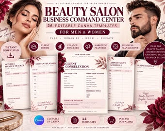 Calculadora de precios y seguimiento de pedidos para pequeños salones de belleza. 26 plantillas editables de Canva.