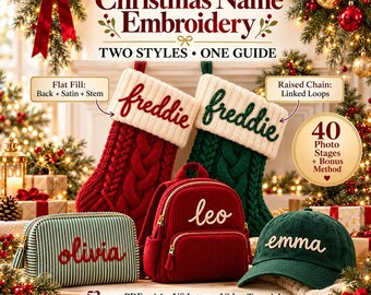 Tutorial de bordado de nombres navideños en PDF + vídeos / Neceser, calcetines navideños, neceseres de maquillaje