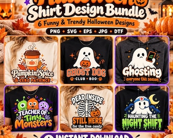 Paquete de diseños divertidos para camisetas de Halloween: fantasma, esqueleto, enfermera (SVG, PNG, DTF) - Camisetas 2026