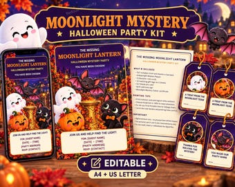 Kit editable de linterna lunar para fiesta de Halloween para niños (PDF)