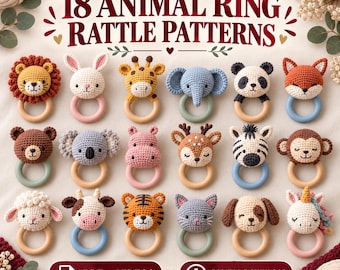18 patrones de sonajeros de animales para crochet, kit de amigurumi DIY (PDF + vídeos)