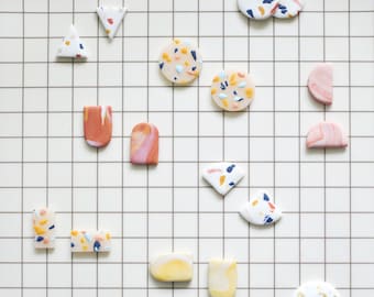 Geometric Terrazzo Polymer Clay Stud Earrings - Modern Jewelry