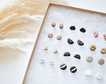 Pick Your Style - Minimalist Stud Earrings - Gold Leaf, Duo Tone, Marbled, Modern Studs, Dainty Clay Jewelry, Ready to Ship