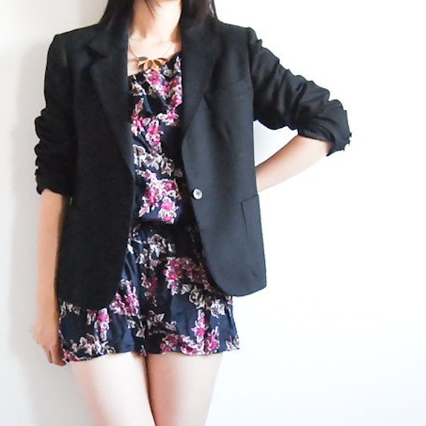 Vintage Pure Black Preppy Wool Blazer