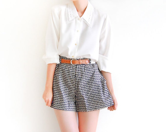 Vintage Ivory Cream Lace Collar and Cuffs Button up Blouse Etsy